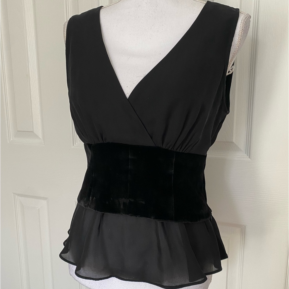 Cinq A Sept- Black Sleeveless Peplum Top with Velvet